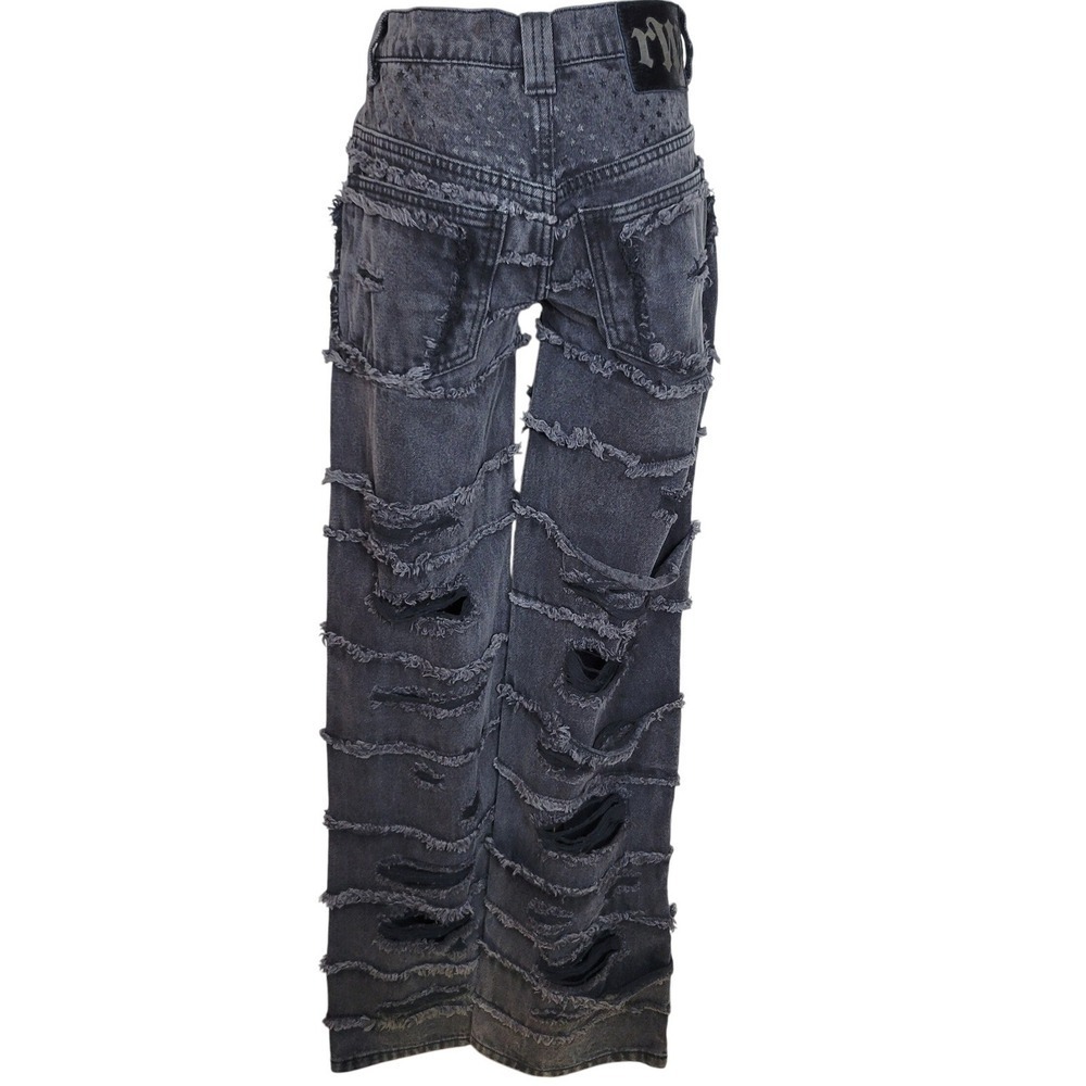 Racer Worldwide Distressed Grunge Mid Rise Jeans Washed Flag Jeans 26 Y2K Baggy - Picture 8 of 11